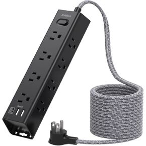 Desk Power Strip Surge/Overload Protector - Flat Plug, Power Strip, 12 Widely AC Outlets 3 USB (1-USB C), Extension Cord with USB Ports, Wall Mount for Dorm Home Office, ETL Listed