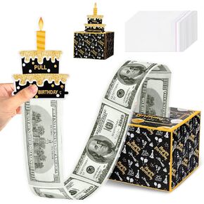 Birthday Money Pull Box, DIY Money Gift Box, Birthday Money Box for Cash Gift Pull with 100Pcs Transparent Bags, Funny Surprise Money Box for Men, Girls, Son, Boys