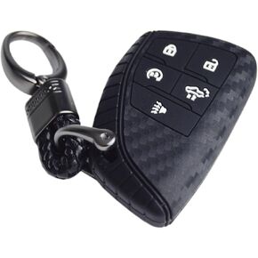 Carbon Silicone Key Fob Cover Case + Keychain for Chevrolet Silverado and GMC Sierra Canyon and Buick Envision 2021 2022 2023 2024 2025
