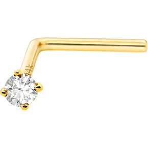 Diamond L-Shape Nose Stud 14K Gold 20G L-Bend Nose Ring Stud 1.5mm-2.5mm Unisex Diamond Nose Stud