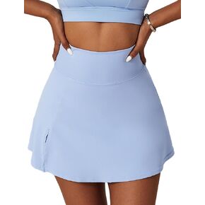 FEOYA Women's Tennis Golf Skirt with Slit High Waisted A-Line Athletic Skort with Built-in Shorts Tummy Control