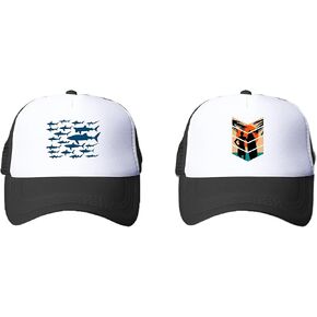 Ocean Shark Floral Sea Fish, Sunrise Surfer Kids Trucker Hat, Youth Adjustable Mesh Hats Baseball Trucker Cap for Boys and Girls