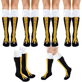 4 Pair Chicken Leg Socks,Novelty Under Knee High Socks Calf Socks Funny Party Gifts for Women,Men,Gym,White Elephant Gift Exchange