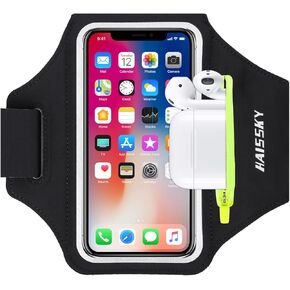 Running Armband with Airpods Bag Cell Phone Armband for iPhone 14 13 Pro 14 Plus 12 11 XR XS, Galaxy S20/S10 Water Resistant Sports Phone Holder Case & Zipper Slot Car Key Holder for 6.5 inch Phone