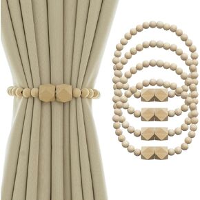الستار المغناطيسي Tiebacks مزرعة التعادل ظهورهم للستائر 4 حزمة بوهو نافذة الستار Holdbacks الخشب حبة الستار التعادل ظهورهم لديكور غرفة النوم، الخشب الطبيعي in Kuwait