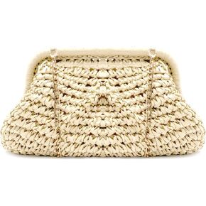 Straw Clutch Purses - Straw Crossbody Bags for Women Woven Purse Straw Beach Handbags Cloud Dumpling Pouch