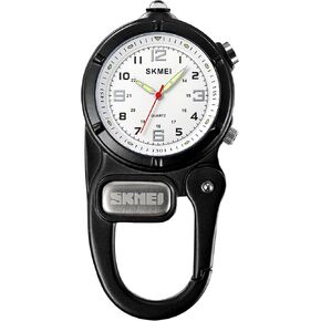 Clip On Watch Pocket Carabiner Watches with Flashlight Second Hand Nursing Unisex Backpack Buckle Belt Portable Watch Use for Field Work Climbing Hiking Outdoor Activities Sports