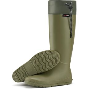 HISEA Womens Rubber Rain Boots Waterproof Packable Tall Garden Boots Lightweight Wellies Mud Boots
