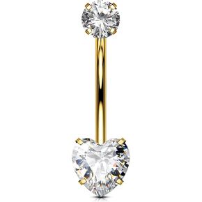 OUFER Titanium Belly Button Rings, Gold Belly Button Piercing, Heart Internal Thread Navel Piercing Jewelry, Long Belly Rings for Women