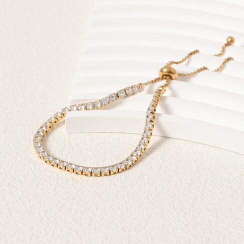 18K Gold Plated Cubic Zirconia Tennis Bracelet for Women Adjustable CZ Tennis Bracelet Stainless Steel Eternity CZ Jewelry Birthday Gift for Girlfriend Wife in Saudi Arabia