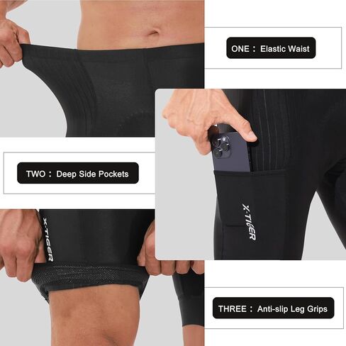 X-TIGER شورت ركوب الدراجات للرجال مبطن شورت أسود in Kuwait