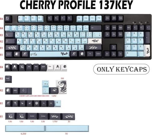 JSJT Ink Lotus Keycaps 140 مفتاحًا OEM Profile Keycaps PBT Dye Sublimation Keycaps لـ ANSI/ISO Layout Cherry MX Switch لوحات مفاتيح الألعاب الميكانيكية GK61/64/68/84/87/96/980/104/108 (مع شريط المسافة 6.25u) in Kuwait