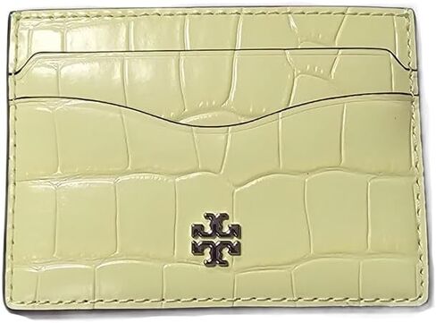 حقيبة بطاقات رفيعة للنساء من Tory Burch 149906 باللون الأصفر الفاتح مع أجزاء فضية منقوشة in Kuwait