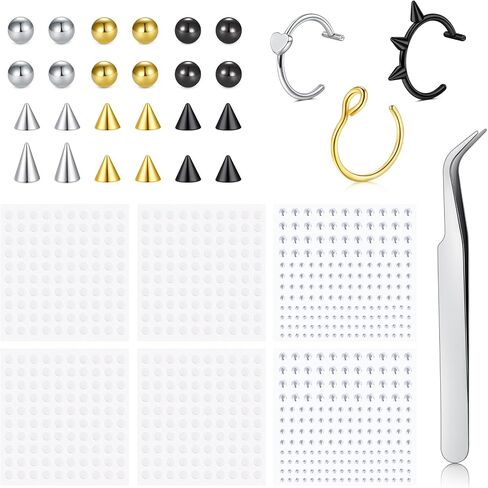 Longita Fake Lip Ring Fake Lip Piercing Fake Piercings Ball Spike Fake Nose Ring Hoop Fake Face Piercing Fake Nose Stud Stick on Fake Bridge Eyebrow Piercing Fake Eyebrow Ring Silver Gold Black in Saudi Arabia