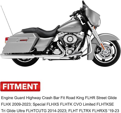 شريط حماية المحرك للطرق السريعة مقاس 1.5 بوصة من أجل Harley Davidson Touring Road Glide Road King Street Glide Electra Glide CVO ونماذج Trike (مناسب لجولة 2009-2023، كروم) in Saudi Arabia