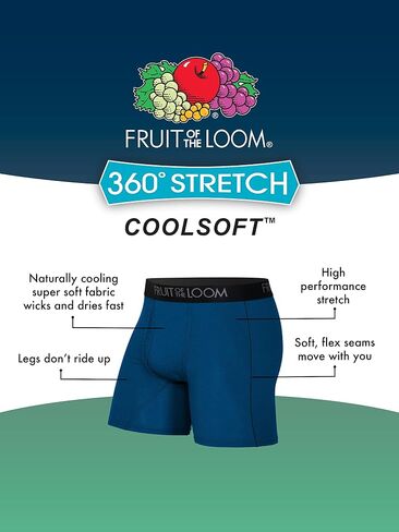 Fruit of the Loom Men's 360 Stretch Boxer Briefs, High Performance Stretch, Quick Dry & Moisture Wicking in Saudi Arabia