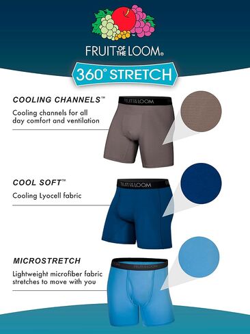 Fruit of the Loom Men's 360 Stretch Boxer Briefs, High Performance Stretch, Quick Dry & Moisture Wicking in Saudi Arabia