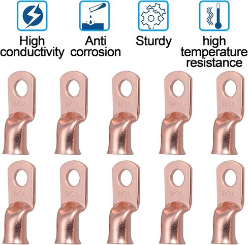 8 Pcs 1 AWG x 3/8 Copper Battery Cable Lugs, Heavy Duty Ring Terminals Connectors, UL Listed Bare Eyelets Tubular Ring Battery Lugs for 1 Gauge Wire - Battery Cable Ends in Saudi Arabia