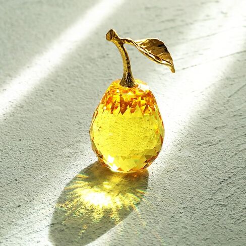Crystal Pear Figurines Fruit Handmade Glass Figurines Home Decor Collectible Paperweight Art Craft Table Decorations (Yellow) in Saudi Arabia