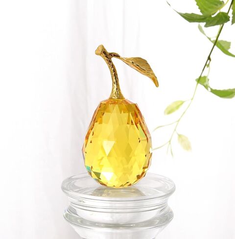 Crystal Pear Figurines Fruit Handmade Glass Figurines Home Decor Collectible Paperweight Art Craft Table Decorations (Yellow) in Saudi Arabia