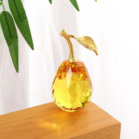 Crystal Pear Figurines Fruit Handmade Glass Figurines Home Decor Collectible Paperweight Art Craft Table Decorations (Yellow) in Saudi Arabia