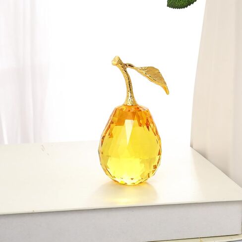 Crystal Pear Figurines Fruit Handmade Glass Figurines Home Decor Collectible Paperweight Art Craft Table Decorations (Yellow) in Saudi Arabia