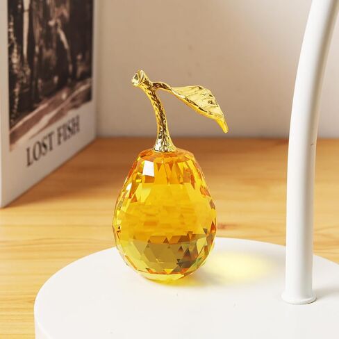 Crystal Pear Figurines Fruit Handmade Glass Figurines Home Decor Collectible Paperweight Art Craft Table Decorations (Yellow) in Saudi Arabia