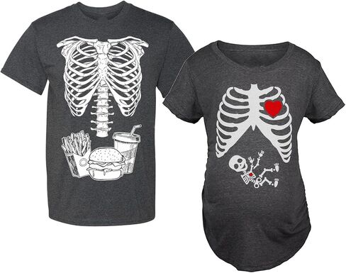 Funny Couples Maternity Halloween Costumes Ribcage Burger Fries Skeleton Baby Matching T-Shirt Set in Saudi Arabia