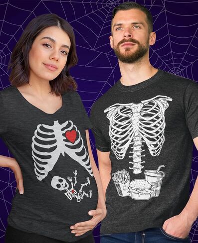 Funny Couples Maternity Halloween Costumes Ribcage Burger Fries Skeleton Baby Matching T-Shirt Set in Saudi Arabia