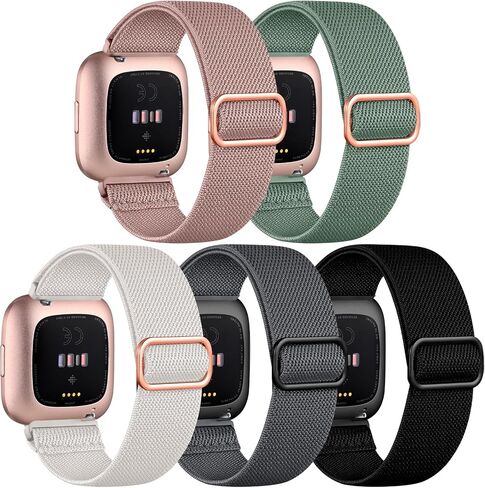 حزام نايلون رياضي مرن من DaQin متوافق مع سوار ساعة Fitbit Versa 2 للنساء والرجال، 5 قطع من سوار المعصم ذو الحلقة المنفردة القابلة للتعديل للساعة الذكية Versa/Versa Lite/SE/Fitbit Versa 2 in Saudi Arabia
