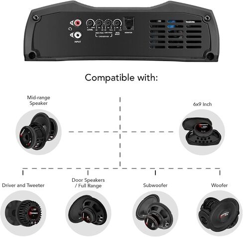 Taramps MD 1200.1 مضخم صوت كامل النطاق 1200 واط RMS 1 أوم 1 قناة مضخم صوت أحادي عالي الكفاءة فئة D، تعزيز صوت السيارة أحادي الكتلة، كروس، أمبير عالي الطاقة in Saudi Arabia