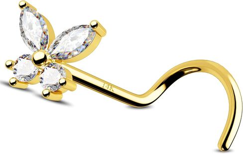 Jewseen 14K Gold Nose Stud 20G Nose Ring Butterfly Nose Piercing Jewelry CZ Nostril Piercing Jewelry Nose Screw Studs for Women Men in Saudi Arabia