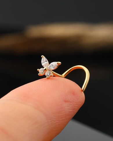 Jewseen 14K Gold Nose Stud 20G Nose Ring Butterfly Nose Piercing Jewelry CZ Nostril Piercing Jewelry Nose Screw Studs for Women Men in Saudi Arabia
