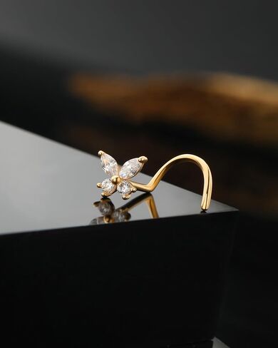 Jewseen 14K Gold Nose Stud 20G Nose Ring Butterfly Nose Piercing Jewelry CZ Nostril Piercing Jewelry Nose Screw Studs for Women Men in Saudi Arabia