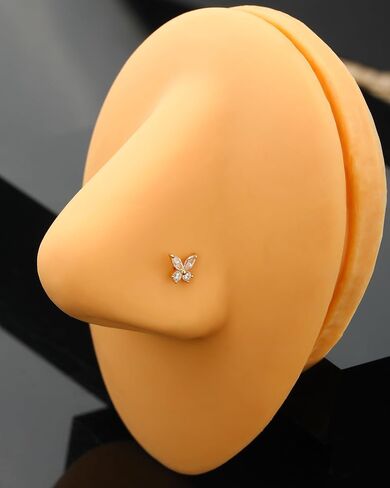 Jewseen 14K Gold Nose Stud 20G Nose Ring Butterfly Nose Piercing Jewelry CZ Nostril Piercing Jewelry Nose Screw Studs for Women Men in Saudi Arabia
