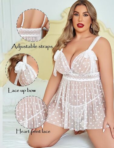 Avidlove Plus Size Lingeire for women Lace Babydoll Mesh Chemise Sexy Nightwear Sheer Nightie with Lace Up Bows L-4XL in Kuwait