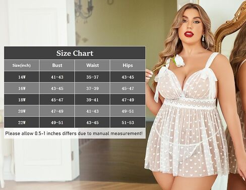 Avidlove Plus Size Lingeire for women Lace Babydoll Mesh Chemise Sexy Nightwear Sheer Nightie with Lace Up Bows L-4XL in Kuwait