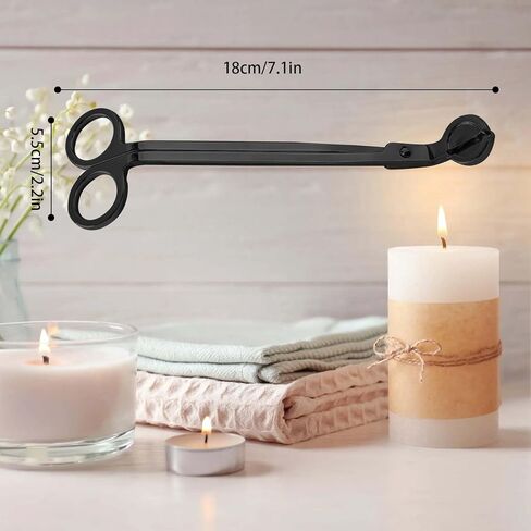 أداة تشذيب فتيل الشموع، قاطع فتيل الشمع من الفولاذ المقاوم للصدأ، مقص شمعة الفتيل يمكن أن يصل إلى عمق الشموع لقطع الفتائل المستهلكة، ومنع تراكم السخام والحرق النظيف (أسود) in Kuwait