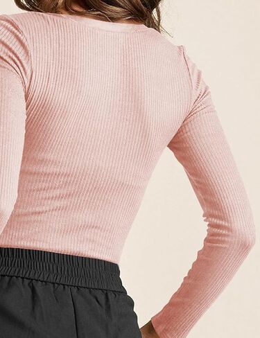 Poetsky Women's Henley Shirts Long Sleeve V Neck Layering Tops Rib Thermal Fitted Underscrub Tshirt in Kuwait