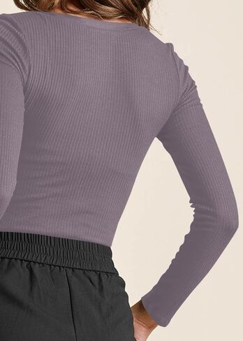 Poetsky Women's Henley Shirts Long Sleeve V Neck Layering Tops Rib Thermal Fitted Underscrub Tshirt in Kuwait