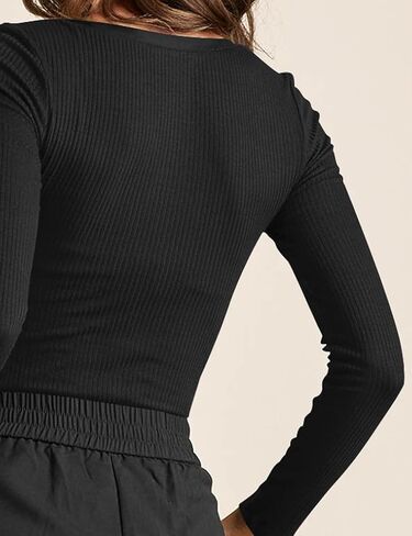 Poetsky Women's Henley Shirts Long Sleeve V Neck Layering Tops Rib Thermal Fitted Underscrub Tshirt in Kuwait