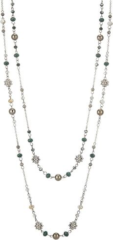 Noessla Layered Long Necklaces for Women Silver Black Beaded Necklace Vintage Flower Costume Jewelry Birthday Gifts for Women in Saudi Arabia