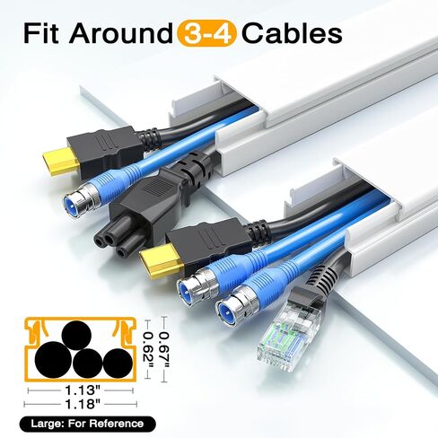 Delamu Cord Hider, 157in Wire Covers for Cords on Wall, Premium Cable Hider Cord Covers for Wires, Cable Management Wire Hiders for TV, Cable Raceway Kit, W0.95 H0.55in, White in Kuwait