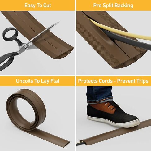 D-Line 6ft Floor Cord Cover, Cable Protector, Hide Extension Cords, Protect Cords, Prevent Cable Trips, Heavy Duty Cord Hider - Cable Cavity = 0.63" (W) x 0.31" (H) - Black in Kuwait