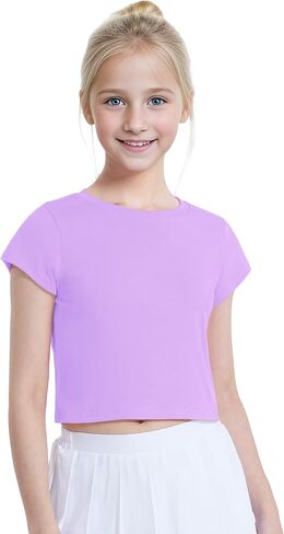 Auranso Girls Crop Tops Summer Short Sleeve Round Neck T Shirts Basic Tee for Kids in Saudi Arabia