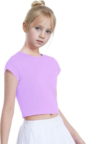 Auranso Girls Crop Tops Summer Short Sleeve Round Neck T Shirts Basic Tee for Kids in Saudi Arabia