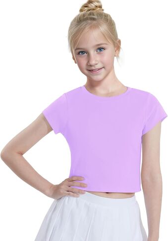 Auranso Girls Crop Tops Summer Short Sleeve Round Neck T Shirts Basic Tee for Kids in Saudi Arabia