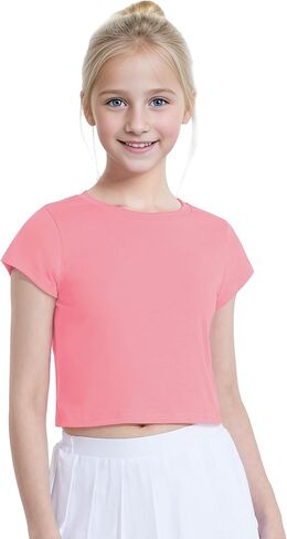 Auranso Girls Crop Tops Summer Short Sleeve Round Neck T Shirts Basic Tee for Kids in Saudi Arabia