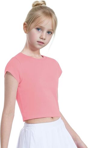 Auranso Girls Crop Tops Summer Short Sleeve Round Neck T Shirts Basic Tee for Kids in Saudi Arabia