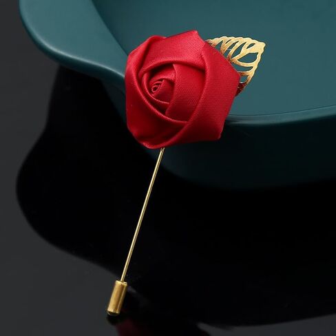 Gentleman's Suit Flower Brooch Handmade Lapel Pin Boutonniere Stick Corsage Accessory Multicolor Rose Satin Tuxedo Groom Wedding Banquet Party in Saudi Arabia